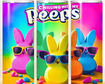 Pastelowy Zajączek Wielkanocny 20oz Skinny Tumbler Wrap Png, Kubek Wielkanocny Peeps PNG, Uroczy Wielkanocny Tumbler Wrap Png, Relaks z Moimi Peeps
