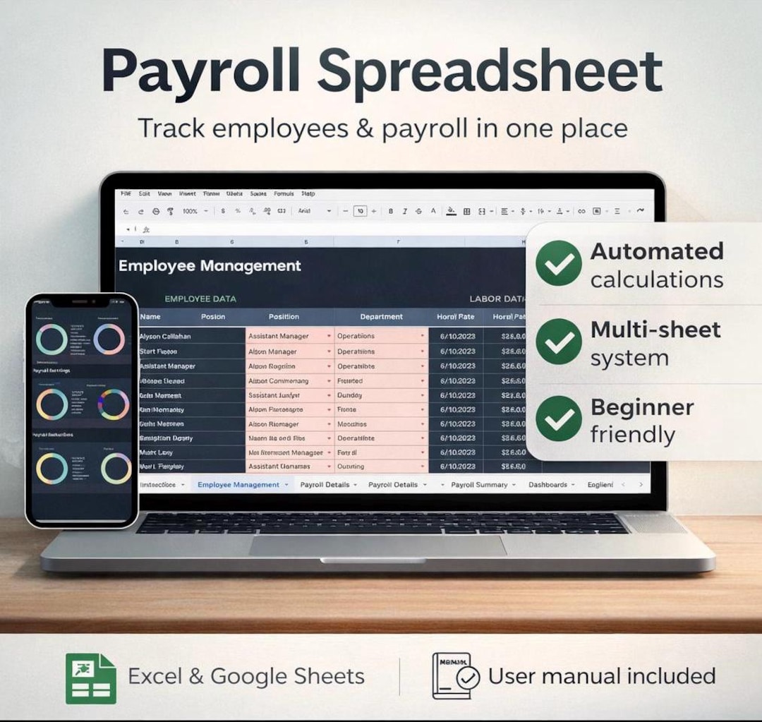 Payroll Spreadsheet for Small Business | Employee Hours, Pay & Taxes ...