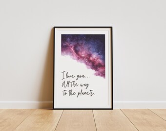 Wydruk typograficzny „Kocham Cię Planetom” | Sztuka ścienna do pokoju dziecięcego