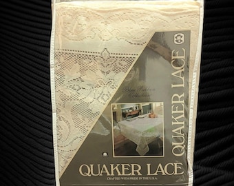Quaker Lace Tablecloth, Oval 70"x108", Natural Color, Tiffany Style Cotton Blend