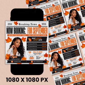 September Booking Flyer, September Books Open, Newspaper Booking Flyer, Fall Books, Beauty Hair Lash Nails Canva Template, Instant Download