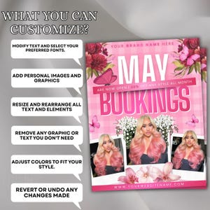 May Booking Flyer, Mothers Day Booking Flyer, May Hair, May Books Open, May Appointment Flyer, May Book Now, May Lashes Nail Braid Wig Flyer