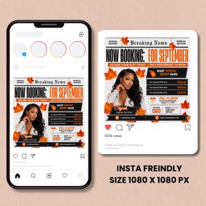 September Booking Flyer, September Books Open, Newspaper Booking Flyer, Fall Books, Beauty Hair Lash Nails Canva Template, Instant Download