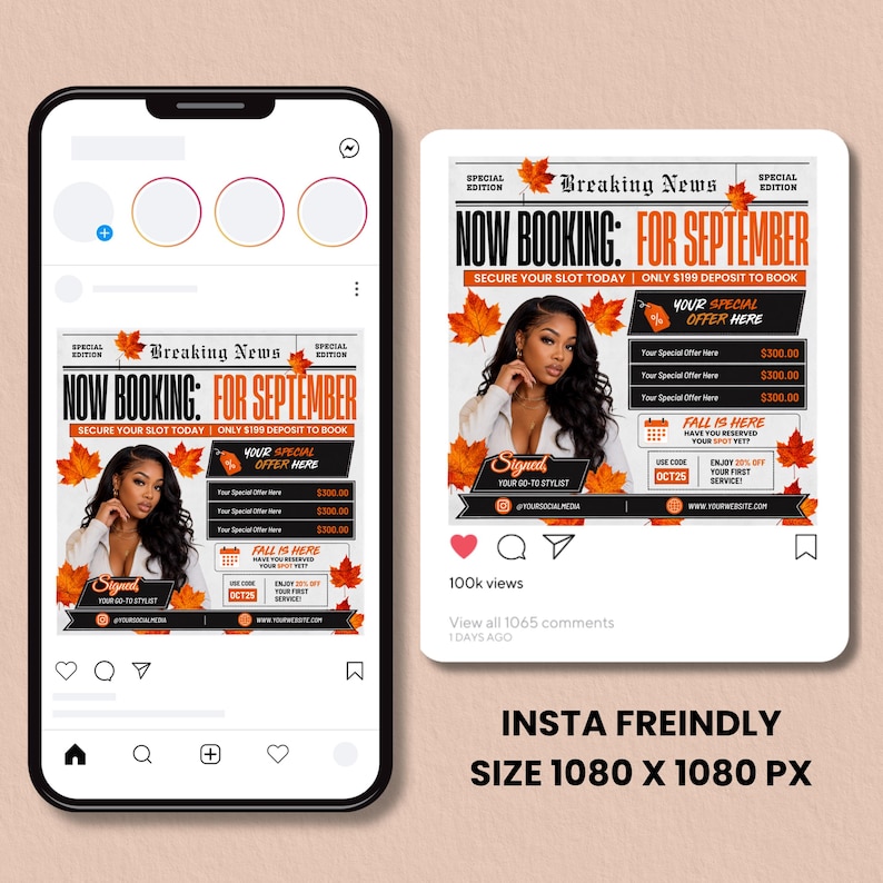 September Booking Flyer, September Books Open, Newspaper Booking Flyer, Fall Books, Beauty Hair Lash Nails Canva Template, Instant Download