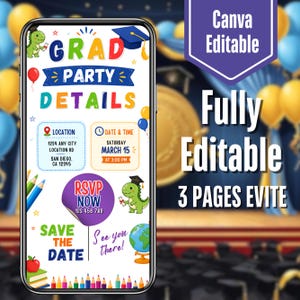 Blue Preschool Graduation Video Invitation, Pre-K Grad Digital Invites, Kids Editable Template, Graduation Evite, Instant Download
