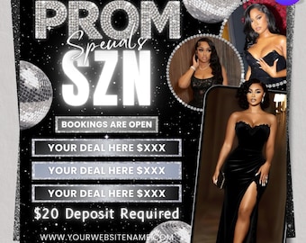 Prom Booking Flyer, Prom Szn Special Flyer, Prom Season Special Deal Flyer, Homecoming Flyer, MUA Lashes Nails Hair Braids wig Flyer, canva