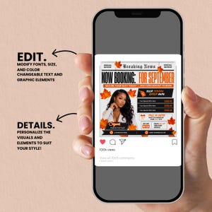September Booking Flyer, September Books Open, Newspaper Booking Flyer, Fall Books, Beauty Hair Lash Nails Canva Template, Instant Download
