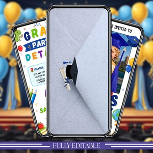 Blue Preschool Graduation Video Invitation, Pre-K Grad Digital Invites, Kids Editable Template, Graduation Evite, Instant Download