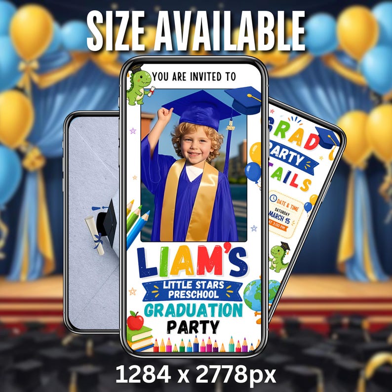 Blue Preschool Graduation Video Invitation, Pre-K Grad Digital Invites, Kids Editable Template, Graduation Evite, Instant Download