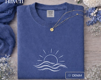 Camiseta Onda de Sol | Camiseta Minimalista Oceano | Camiseta para Amantes da Praia | Camiseta Estética Pôr do Sol | Camiseta Estampada de Verão | Camiseta Litorânea