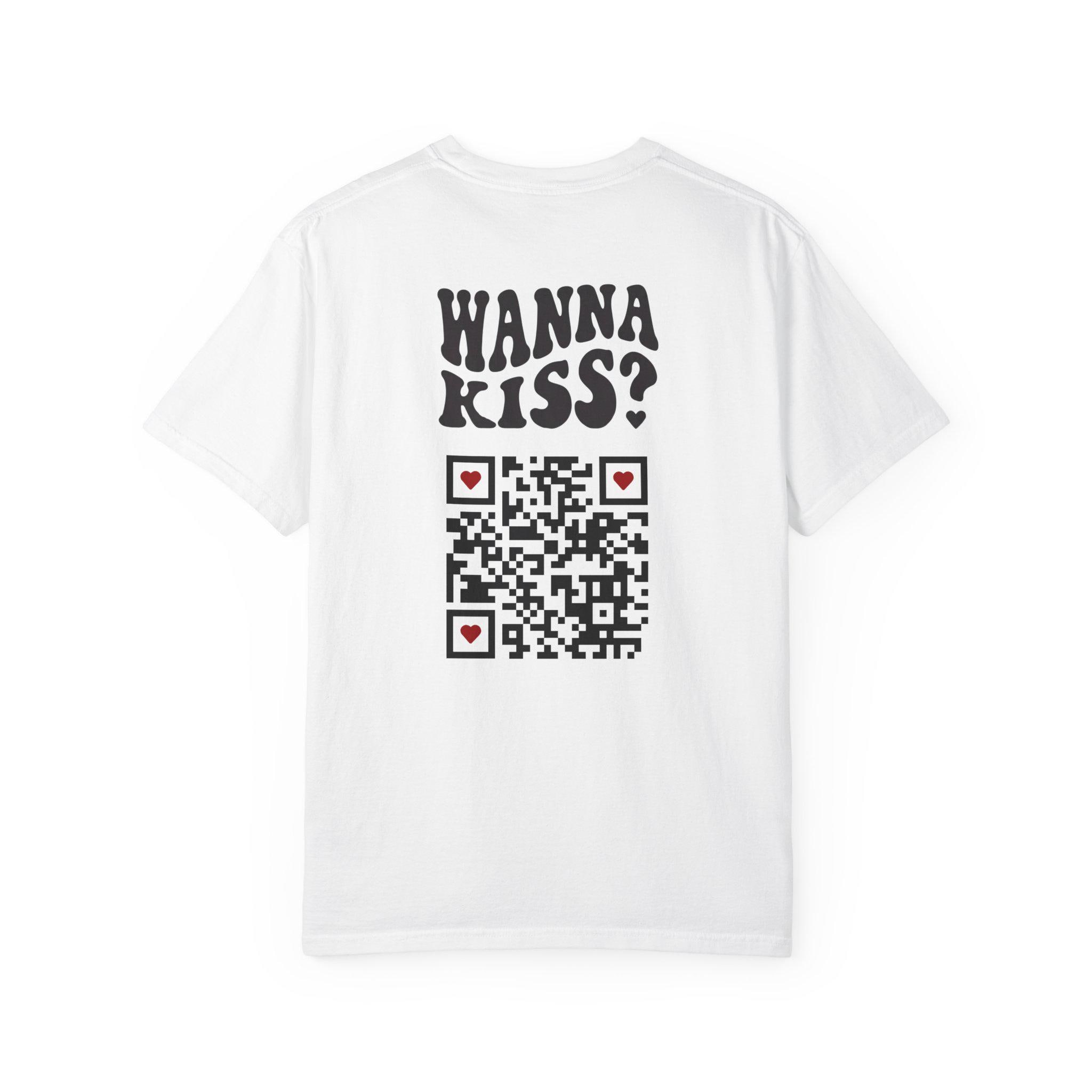 Wanna Kiss Personalized QR Code T-shirt | Retro Flirty Graphic Tee