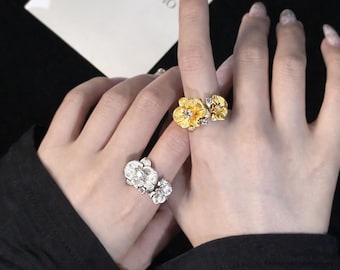 Vintage Orchid Flower Ring, Handmade Floral Statement Ring, Unique Artistic Jewelry, Adjustable Index Ring, Gift for Her,Cottagecore Jewelry