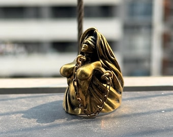 Sin & Punishment Handmade Sculpture Ring, Vintage Brass Statement Band, Spiritual Aesthetic Wearable Art, Unique Unisex Daily FashionJewelry