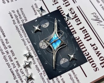 Starburst Blue Crystal Necklace,Wire Wrapped Silver Pendant,Celestial Cosmic Jewelry,Space Star Necklace,HandmadeGift for Her FantasyJewelry