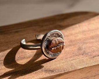 Real Coffee Bean Ring, Handmade Coffee Ring, Coffee Lover Gift, Barista Jewelry, Adjustable Ring, Unique Coffee Gift Idea