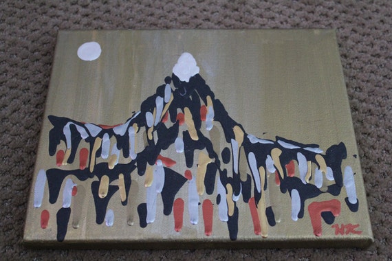 Mountain and Moon, original, one of a kind, acrylic drip painting on stretched canvas