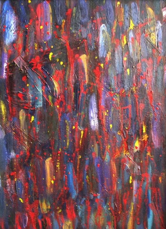 Abstract--Signed Print on Canvas Paper--matted red framed black