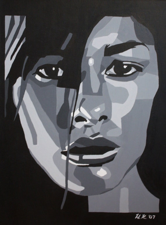 Portrait of a Woman--black and white, print on canvas paper matted and framed