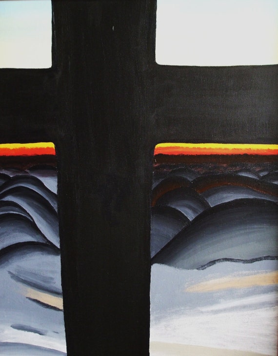 O'Keeffe Cross 8x10 print on canvas paper--matted and framed