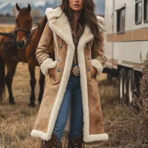 Handmade Shearling Lined Suede Coat | Women's Western Style Coat