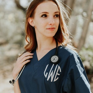 Monogrammed Nurse Scrub Top Nursing Medical Apparel Doctor Scrubs Personalized Embroidered