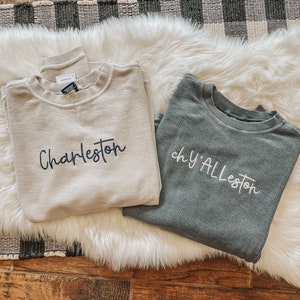 Charleston Cord Sweatshirt | State City Crew Neck Sweatshirt  | Loungewear | Fall Apparel | Blogger Mom Fashion | Loungewear