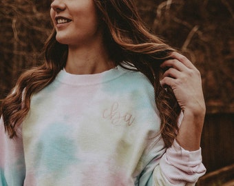 Tie Dye Crew Neck Cord Monogrammed Sweatshirt  | Loungewear | Corded Sweatshirt | Fall Apparel | Blogger Mom Fashion | Customize