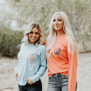 Comfort Colors Long Sleeve Monogrammed Pocket T-Shirt Tee Ladies Vintage Pigment Dyed Great for Bridesmaid Gift Ideas