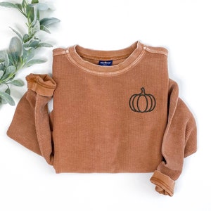 Pumpkin Outline Cord Sweatshirt | Fall Crew Neck | Loungewear | Cord Sweatshirt | Fall Apparel | Blogger Mom Fashion | Loungewear