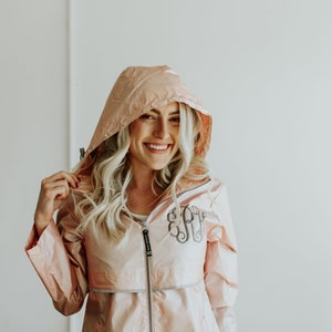 Rose Gold Charles River New Englander Monogrammed Rain Jacket