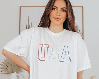 Comfort Colors USA College Block short sleeve tee | Vintage T-Shirt | Unisex Vintage Pigment Dyed | 4th of July | Oversized Tee | Patriotic