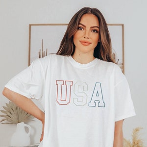 Comfort Colors USA College Block short sleeve tee | Vintage T-Shirt | Unisex Vintage Pigment Dyed | 4th of July | Oversized Tee | Patriotic
