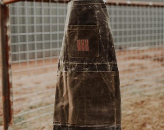 Embroidered Mens Apron Waxed Canvas Workshop Utility Heavy Duty Welding