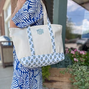 Embroidered Medium Paisley Block Print Personalized Tote Bag - Gift for Her | Gift for Mom | Bridesmaid Gift | Bride Gift | Travel Bag