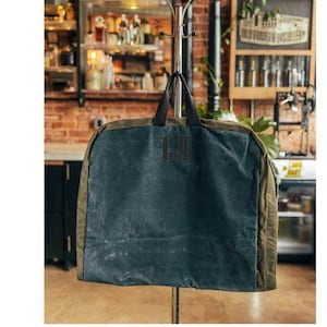 Embroidered Waxed Canvas Garment Bag - Hanging Satchel - Luggage -  Bride or Groom gift - Overnight Travel - Groomsman - Fathers Day - Dad