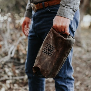 Embroidered Mens Waxed Canvas Dopp Monogrammed Shaving Kit Toiletry Travel Cosmetic Canvas Father Groom Groomsmen