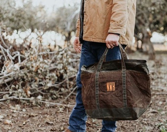 Mens Waxed Canvas Personalized Large Tote Bag | Satchel Duffle Luggage  Fathers Day - Groom - Groomsmen - Wedding Shower - Monogrammed
