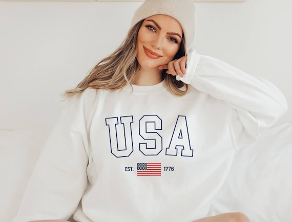 USA Flag College Block Crewneck Sweatshirt | Oversized | Loungewear | 4th of July Apparel | Mom Fashion | Patriotic