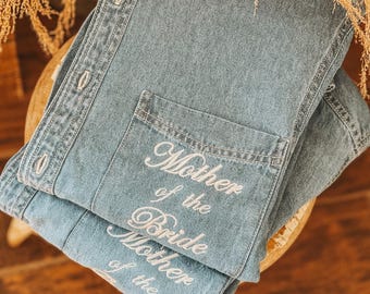 Besticktes MOB MOG Denim Übergroßes Button Up Shirt | Hochzeitstag Kleid | Mutter der Braut-Bräutigam-Geschenkidee