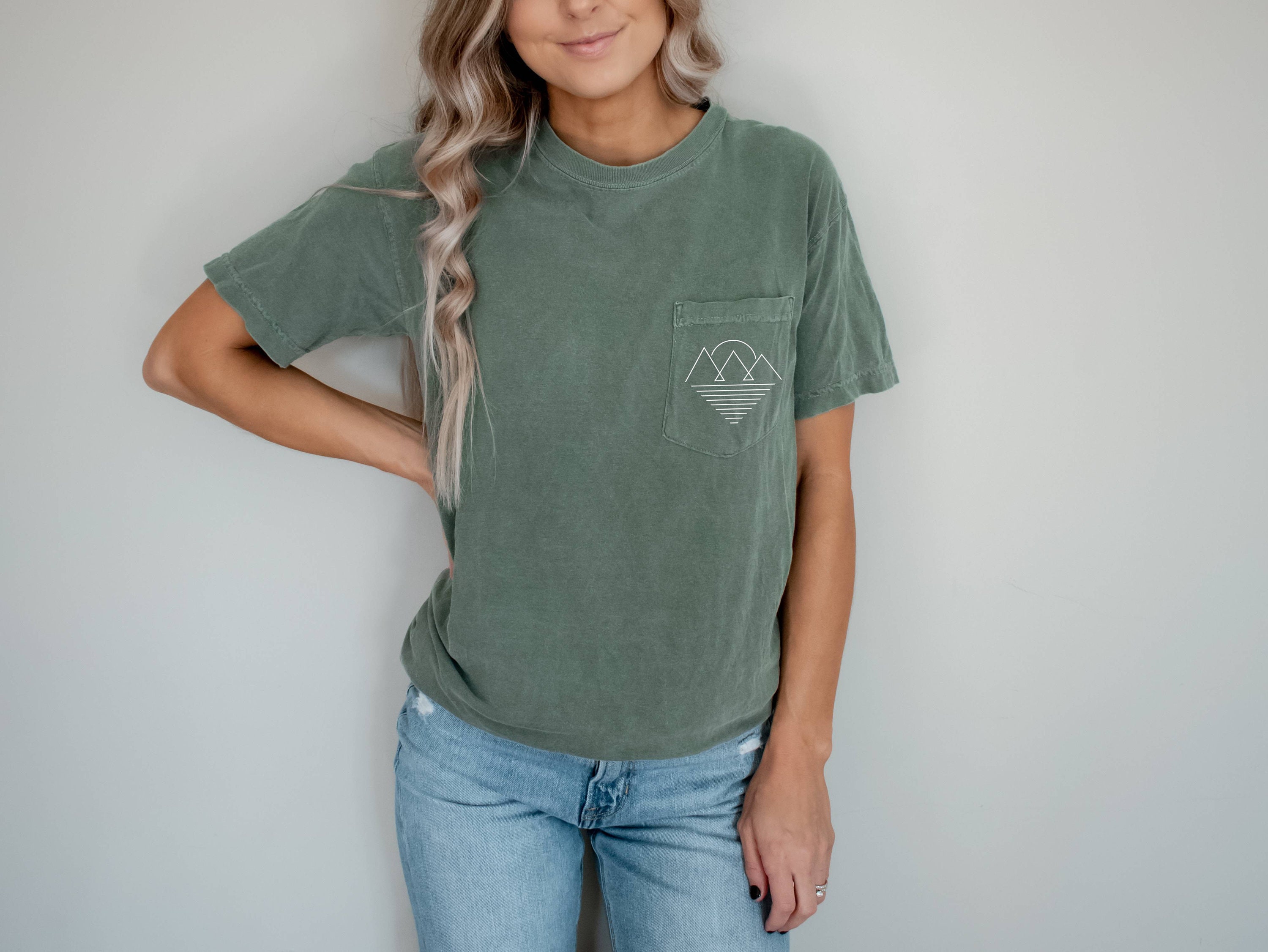 Geometric Mountain Sun pocket tee | Comfort Colors |  Short Sleeve Po…