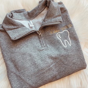 Quarter Zip Monogrammed Dental Nursing Tooth Pullover Sweatshirt Spring Colors Great for Nurse Dr. Gift Ideas Orthodontist dentist