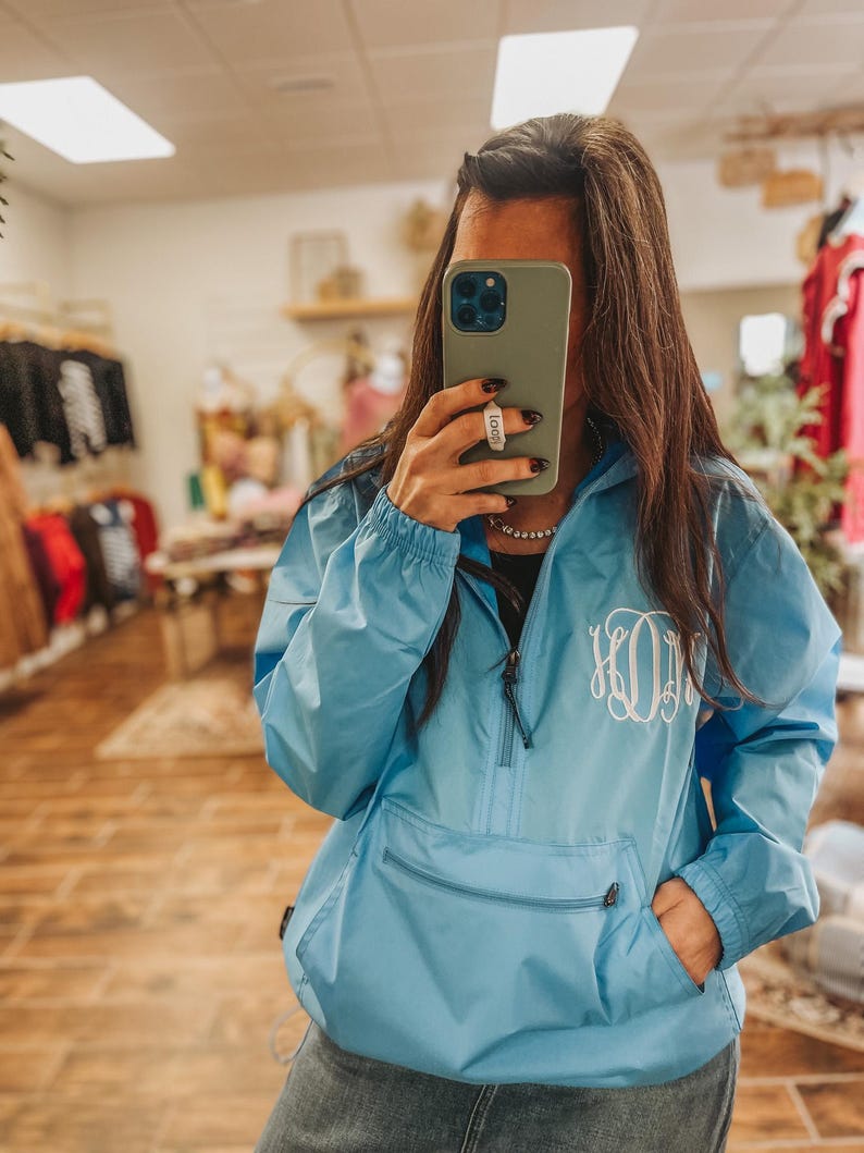 Embroidered Charles River Monogrammed Lightweight Rain Jacket Personalized ~ Pullover ~ Half Zip Unisex Rain Gear Quarter Half Zip Pack N Go image 8