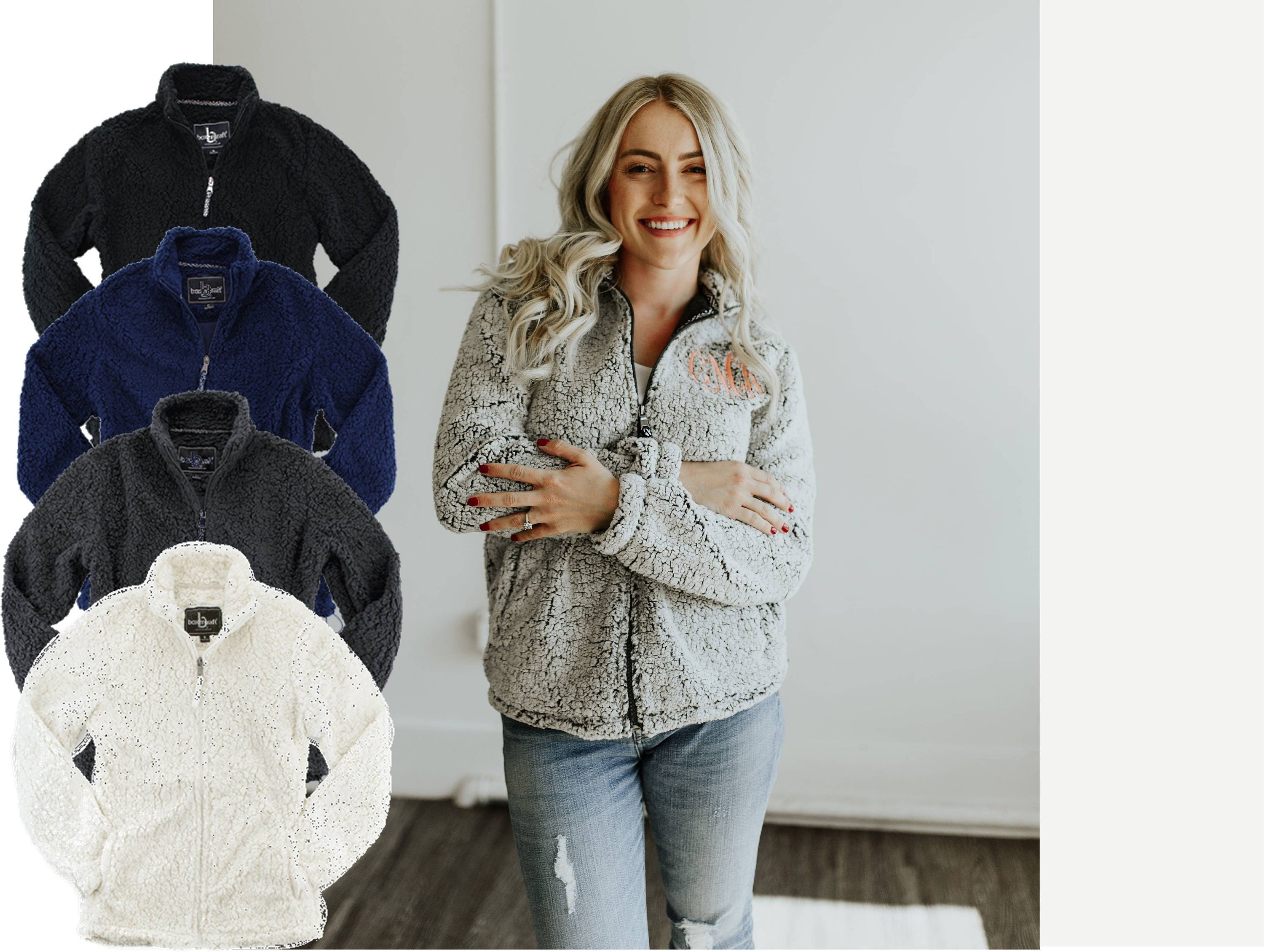 Womens Monogrammed Sherpa Jacket Frosty Grey Xs