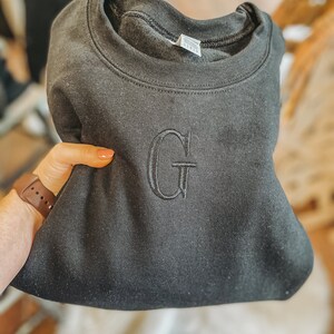 Single Initial Center Collar Block Tone on Tone | Crew Neck Sweatshirt  | Loungewear | Wedding Apparel | Mom Fashion | Bride Bridesmaid