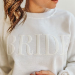 Embossed BRIDE Block Tone on Tone | Crew Neck Sweatshirt | Wedding Apparel | Honeymoon | Gifts for the Bride and Groom | Couples Sweatshirt