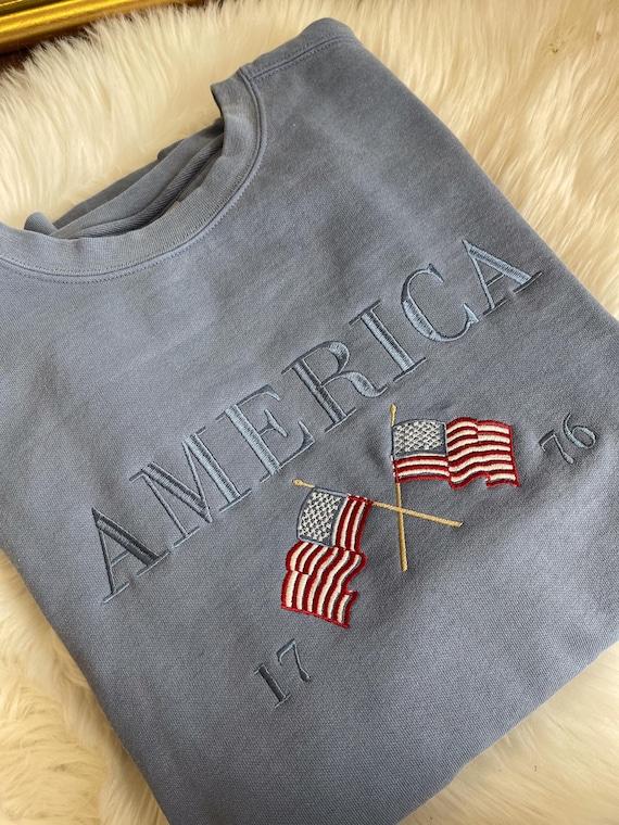 America Double Flag College Block Crewneck Sweatshirt | Oversized | Loungewear | 4th of July Apparel | Patriotic | Comfort Colors