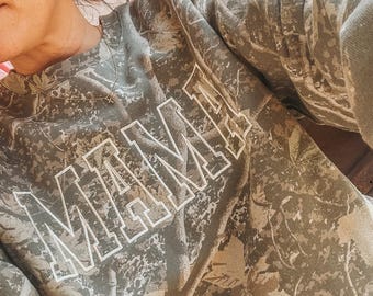 Embroidered Vintage Camo College Block MAMA crewneck or Hoodie Sweatshirt | Mothers Day