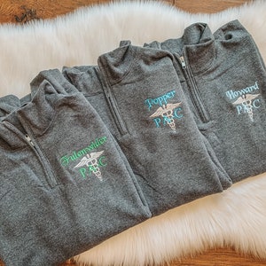 Quarter Zip Monogrammed Nursing Caduceus Pullover Sweatshirt Spring Colors Great for Nurse Dr. Gift Ideas Orthodontist dentist