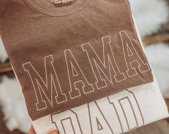 Comfort Colors College Block MAMA and DAD set | Vintage T-Shirt | Unisex Vintage Pigment Dyed | Mothers Day Fathers Day | Mom Daddy