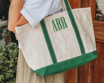 Embroidered Tote Bag Medium Canvas Zipper | Graduation | Bridesmaids - Beach Bag | Personalized Preppy Nautical Bag Boating
